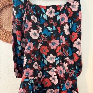 City Studio Black Floral Dress with Puff Sleeves